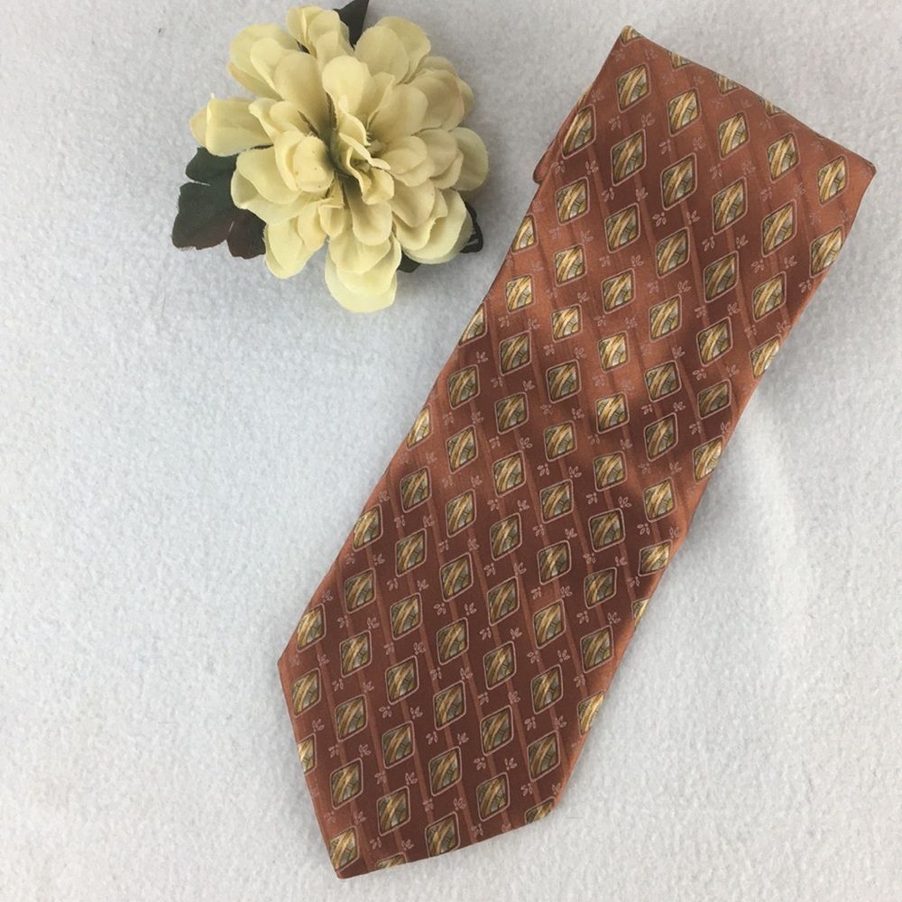 Valentino Men’s 100% Silk Brown & Gold Print Tie